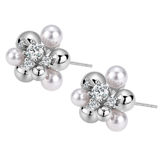 Lnieer925 Silver Needle Zircon Pearl Earrings Women's Light Luxury High-Quality Temperament Versatile Earrings 2025 New Autumn and Winter Earrings Zircon Pearl Flower Ball Earrings 925 Silver Needle