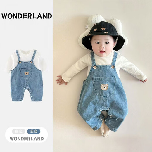 Babotu baby clothing for men and women spring baby one-piece suit autumn 0-3-6 months newborn overalls two-piece set blue bear overalls suit 73 cm_recommended 63-70 cm