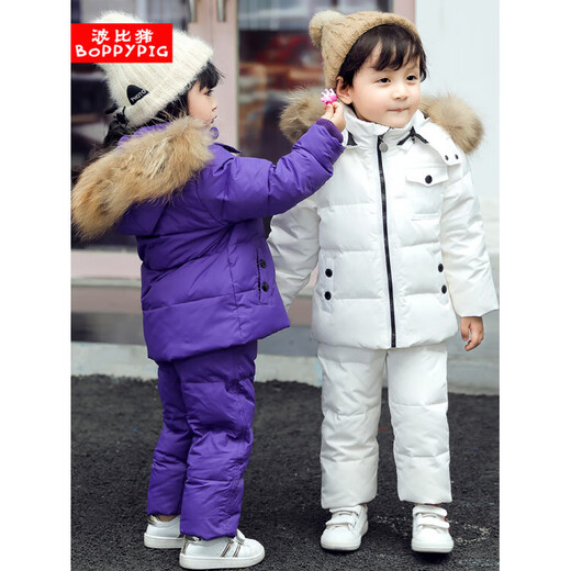 Nanny Goose children's clothing set 1-5 years old baby infant hooded overalls set two-piece winter clothing for boys and girls black 90 cm