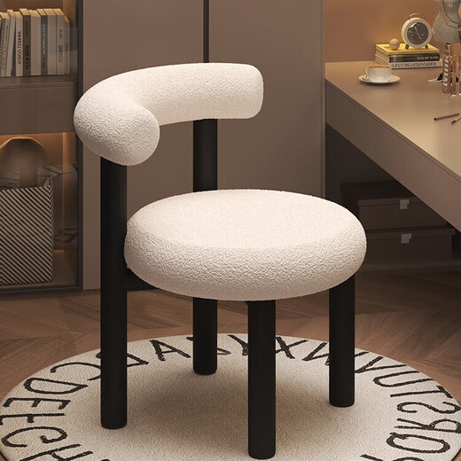 Jingpei Logistics Internet celebrity makeup stool bedroom sherpa dressing stool chair dressing table cloakroom makeup chair high resilience sponge white black legs-skin-friendly sherpa