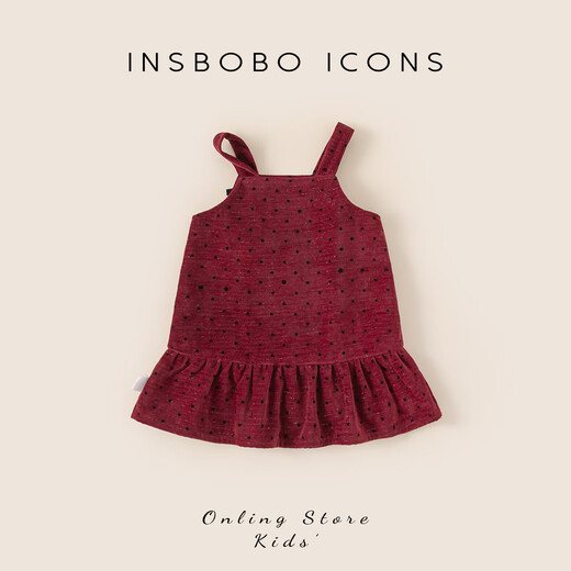 INSBOBOINSbobo one year old baby girl dress 2025 winter new velvet style little princess winter dress girls winter skirt trendy red bottom love 140