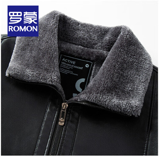 ROMON velvet thickened leather jacket for men in autumn and winter, business casual, middle-aged and elderly dad's all-in-one velvet jacket, windproof and warm jacket, velvet black M /170 (recommended 90-115Jin Jin equals 0.5kg)