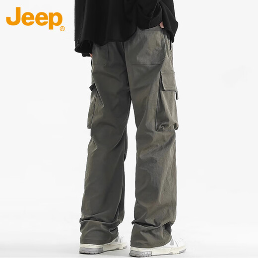 JEEP casual pants men's spring and autumn straight pants men's loose trendy overalls men's pants algae green XL