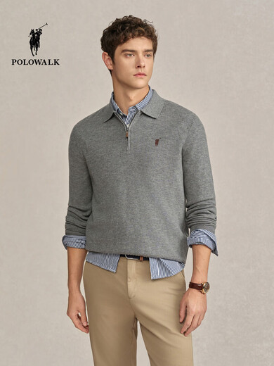 POLOWALK 5A Antibacterial Anti-mite Men's Wool Sweater 2025 Winter New Arrival 100% Sheep Wool Top Floral Gray M 170/M
