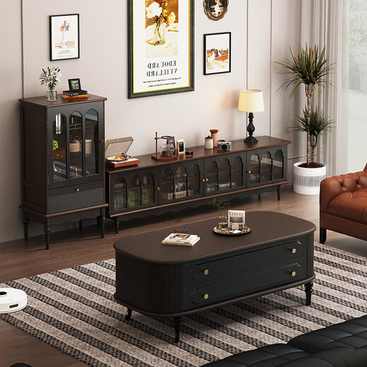 Zhong Zhang Guan French retro solid wood glass wine cabinet small apartment living room wall display cabinet American home side cabinet Esther side cabinet