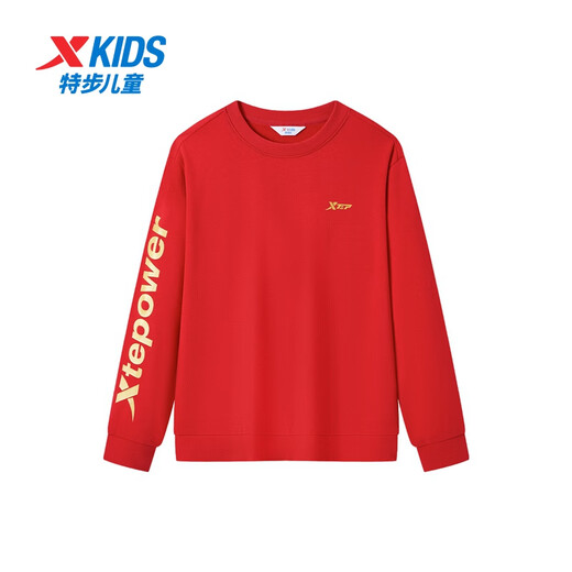 Xtep Children's Wear Children's Big Red Sweater New Year's Round Neck English Printed Bottoming Fashion Top Diamond Red 165