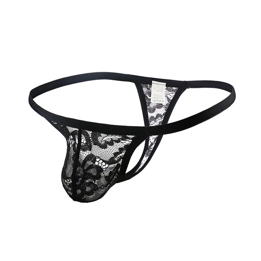 CLEVER-MENMODE men's sexy underwear transvestite lace transparent sexy underwear breathable gay thong black M (66-76C)