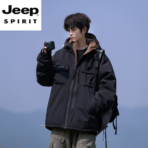 JEEP SPIRIT Daunenjacke Herren 2025 Winter American Plus Size Weiße Entendaunen Warme Daunenjacke mit Kapuze Schwarz 2XL