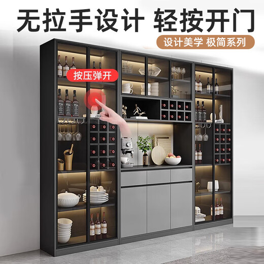 The shopkeeper in the living room wine cabinet display cabinet against the wall 2025 solid wood light luxury tea and wine cabinet storage cabinet with glass door 80A+120A/grey door free delivery