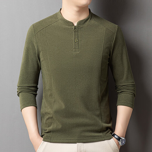 AX Armani broken code 2026 autumn and winter double-sided German velvet bottoming shirt men's Henry collar trendy versatile long-sleeved warm T blue gray M