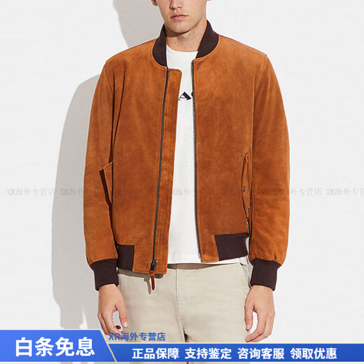 COACH fashionable and versatile trendy color-blocked suede zipper leather jacket for men orange Christmas gift Orange S