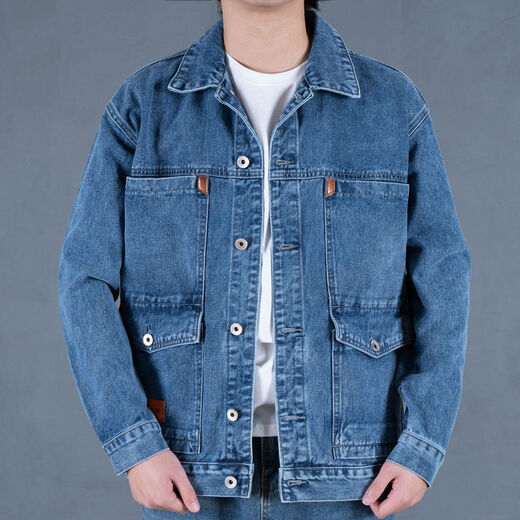 FELALWEN Denim Jacket Men's 2025 Trendy Spring and Autumn New Trendy Brand Handsome Work Jacket Loose Large Size Top Men's wt- R30 // Gray XL Recommended 130-145Jin Jin is equal to 0.5 kg