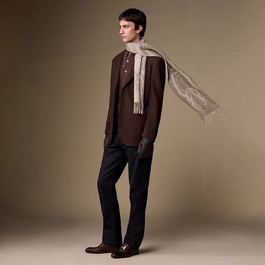 Hermes (HERMES) 26th new TeteEquestre two-color pattern design cashmere Year of the Horse scarf for men and women, New Year gift, taupe H393398T 01 25*170cm