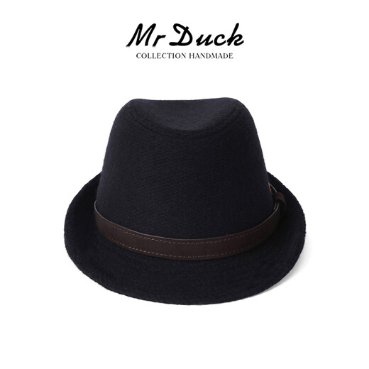 Mr DUCK woven light pure wool comfortable foldable top hat thickened quilted warm gentleman's hat men's winter jazz hat shadow black (100% merino wool)-MW562103 L (suitable for 57-58cm head circumference)
