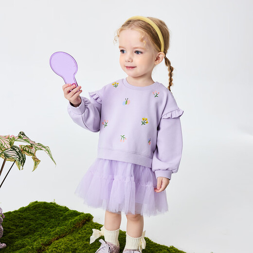 Minibala (minibala) girls baby skirt children's sweatshirt with mesh sweet dress 2026 spring new product