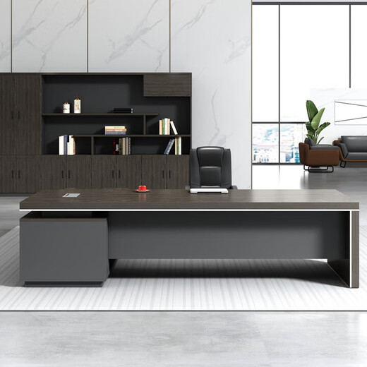 Boss desk desk chairman executive desk leader computer desk single work desk manager desk president desk big leaf walnut + iron gray (left side cabinet) 1.8 meters boss desk