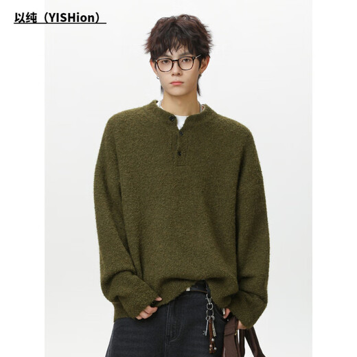 YISHion light luxury old money Henry collar polo sweater men's autumn and winter texture thickened warm sweater lazy wind sweater jacket charcoal gray M