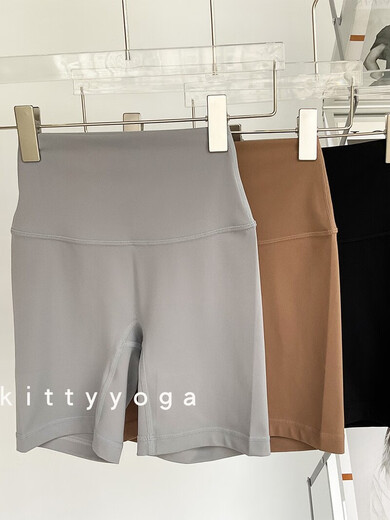 Bright color yoga pants worn as outerwear high-end nude butt lift Pilates cycling pants running three-point bottoming fitness clothes summer black M