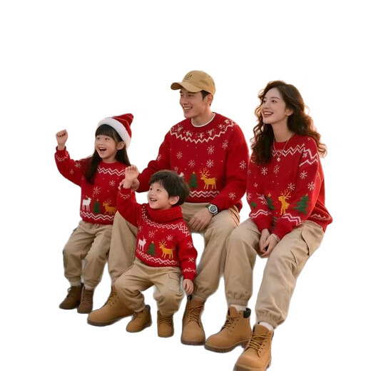 Mishid Christmas parent-child clothing autumn and winter thickened Christmas elk red sweater parent-child clothing new lazy style outer wear loose top sweater adult XXL 42