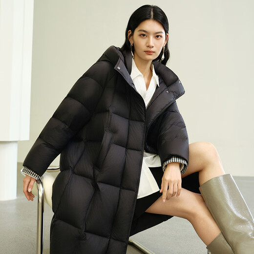 艾莱依【泡芙系列3.0】羽绒服女中长款软糯泡芙拼接式冬保暖外套