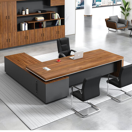 Boss desk desk chairman executive desk leader computer desk single work desk manager desk president desk big leaf walnut + iron gray (left side cabinet) 1.8 meters boss desk