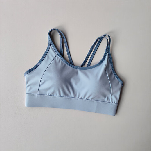 Beautiful Back Contrast Color Sports Bra Women's Summer Shockproof Running Yoga Vest Push-Up One-piece Pilates Bra Haze Blue S