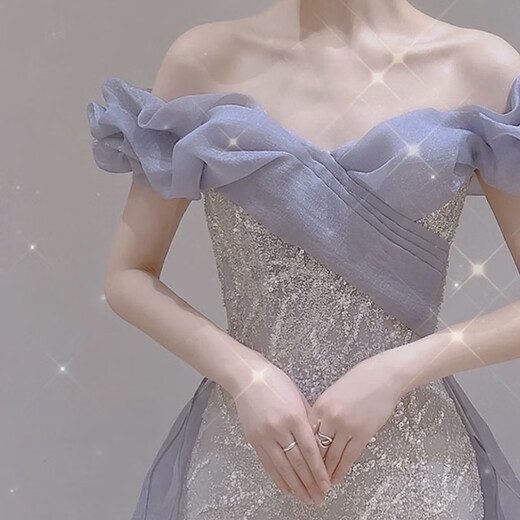 Misid New Year's Eve New Year's Eve party dress for women, new sequined fishtail skirt, French high-end one-shoulder slim dress, fishtail skirt, XS, one size fits all