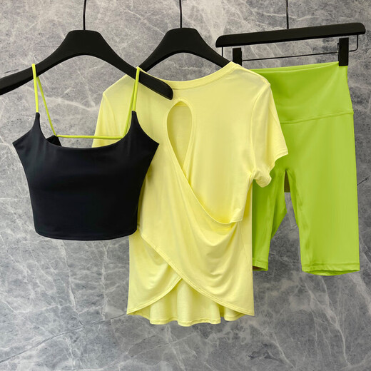 Yoga wear for women 2025 new shorts suit summer Pilates thin gym sports quick-drying professional running wear magenta purple bra (fixed cup) + magenta purple 5-point pants S