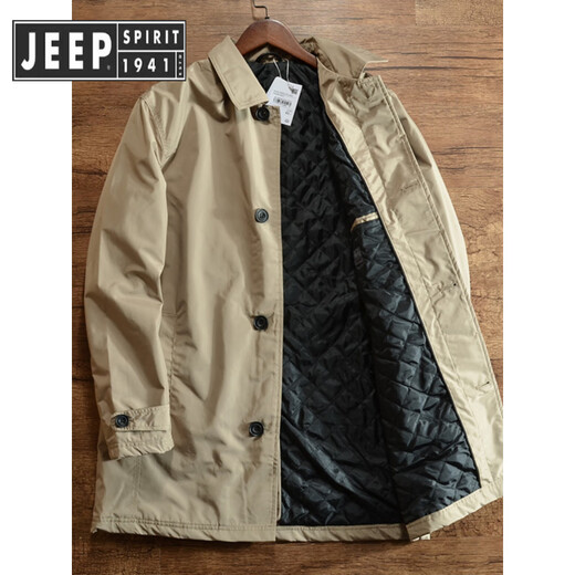 JEEP SPIRIT Jeep windproof and waterproof 89 euro lightweight export European and American large size men's thin cotton autumn and winter mid-length windbreaker coat khaki (cotton style) S (recommended 140-155Jin Jin equals 0.5 kg)