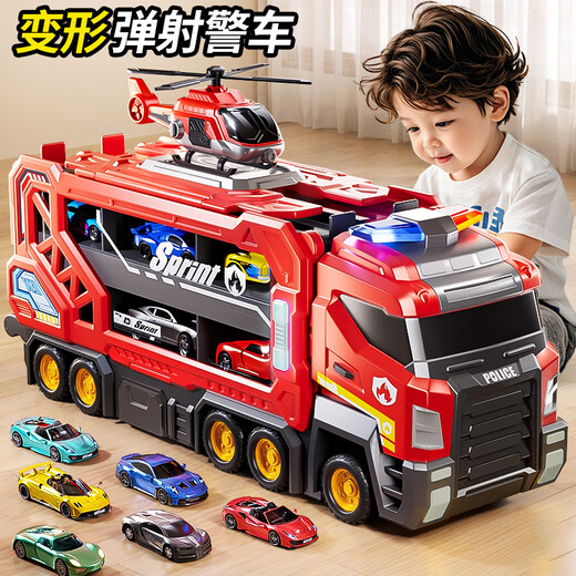 Ozhijia children's toy boy 3-6 years old sound and light fire truck track deformation ejection truck alloy car Christmas gift