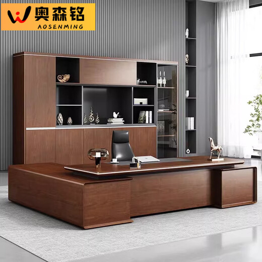 Aosenmingxin Chinese high-end boss desk President desk solid wood walnut mountain pattern desk Chairman's office executive desk 2.0 meters boss desk