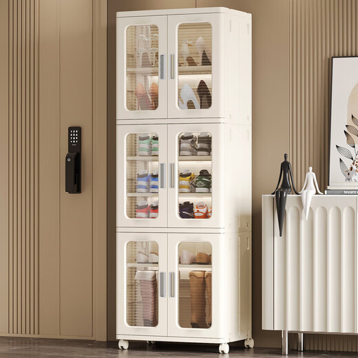 Japan Unprinted Free Installation Shoe Box Shoe Storage Box Transparent Shoe Cabinet Sneaker Boot Storage Cabinet Shoe Rack Folding 1*1*1cm Default Value Default Value Cream White 53 Faces Width Three Grids 9 Layers 53 Pieces