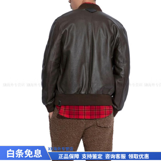 COACH fashionable and versatile trendy solid color zipper pocket casual leather jacket for men dark brown Christmas gift dark brown S