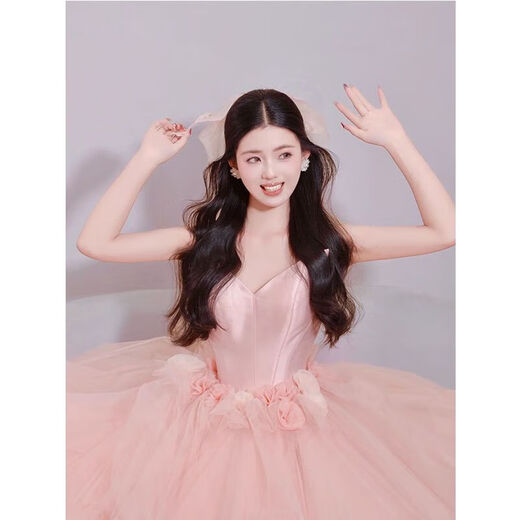 Mei Anjia Evening Dress Women's New Birthday Tutu Skirt Princess Dress Bride Wedding Toast Dress Morning Robe Art Exam Adult Ceremony Pink XL Recommended 118-125 Jin Jin equals 0.5 kg