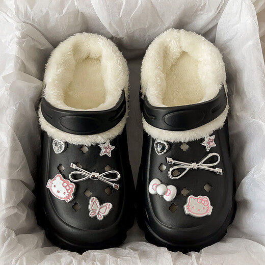 Plush Crocs Women's Winter 2025 Baby Thick Sole Increased Anti-Slip Warmth Removable Plush Women's Cotton Slippers White Diamond Bear Removable Liner 40.5 40-41 Recommended for feet 39-40