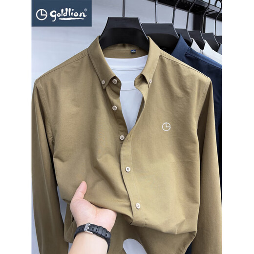 金利来（Goldlion）莱塞尔长袖衬衫男士秋季新款商务休闲纯色衬衣免烫百搭上衣男 深灰色 L 建议125-145斤