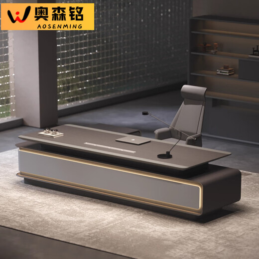 Aosenming luxury president desk high-end boss desk office desk chair chairman office furniture with LED light executive desk 2.4 meters boss desk