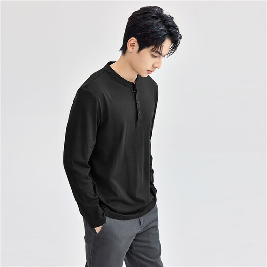 Giordano Henry shirt men's pure cotton solid color bottoming shirt Sven Henry collar long-sleeved T-shirt for men 13024615
