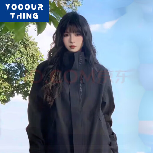 YOOOURTHING Jacket Men's and Women's Spring, Autumn and Winter Three-in-one Removable Liner Jacket Cotton Outdoor Mountaineering Jacket Windproof Jacket Black (Spring and Autumn) XL (Recommended 110-135Jin Jin equals 0.5kg)