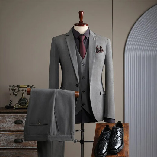FZPT light luxury trendy brand suit men's 2025 autumn and winter new business casual fashion slim striped suit dress black single-piece suit 2XL recommended 135-145Jin Jin equals 0.5 kg