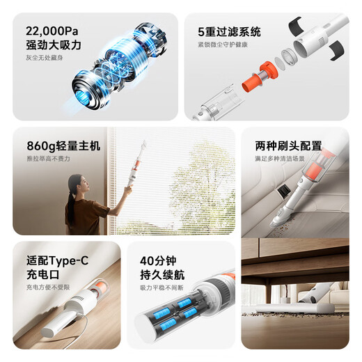 Mijia Xiaomi Lightweight Vacuum Cleaner Big New Product in December Wireless Handheld Car Household Vacuum Cleaner Large Suction Power and Long Battery Life Portable and Detachable Cat Hair Sucking Ultra-light Host