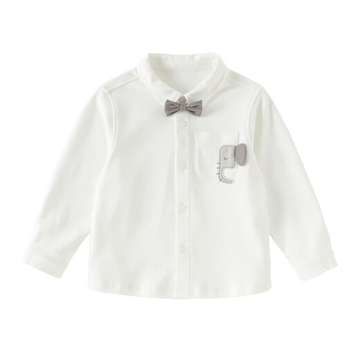 DAVE&BELLA boys' shirts pure cotton children's shirts 2026 spring new college style baby boy tops children's bottoming shirt white ready in stock 100 cm (recommended height 90-100cm)