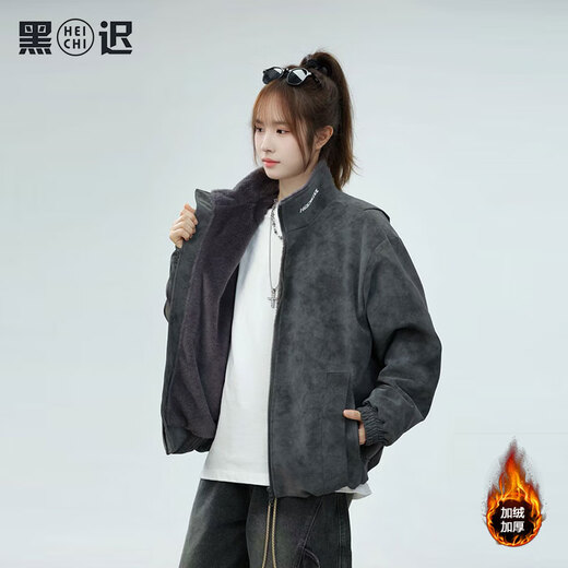 American retro distressed lapel leather jacket for men and women, loose casual motorcycle jacket, couple tops, gray velvet mountain carving L