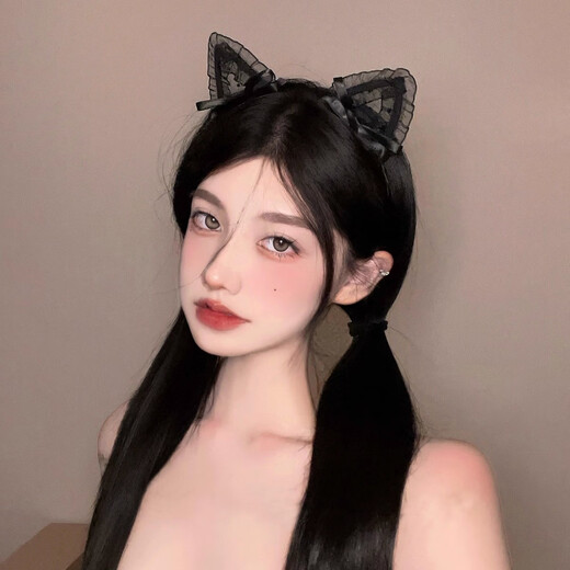 CEENIU cat ear headband, rabbit ear headband, black lace sexy collar, internet celebrity abstinence cat ear headband, black cat ear headband + bow collar