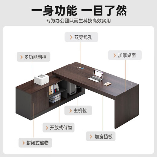 Yufutai boss desk president desk office desk board type executive desk 1.4 meters including cabinet E0 grade supreme solid wood multi-layer board