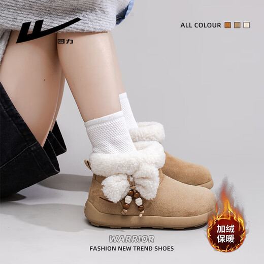 Pull-back snow boots for women, new winter style, cute and velvet, warm and versatile, new short-tube cotton shoes, khaki 39