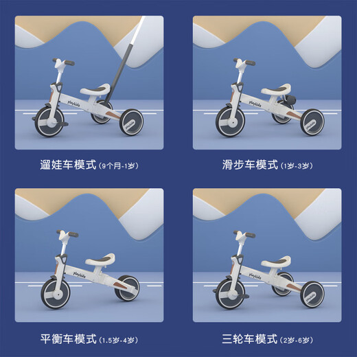 Playkids Proco tricycle four-in-one foldable balance bike bicycle for children 1-3 years old toddler walker S02-2 star blank_upgraded version of the seat is adjustable