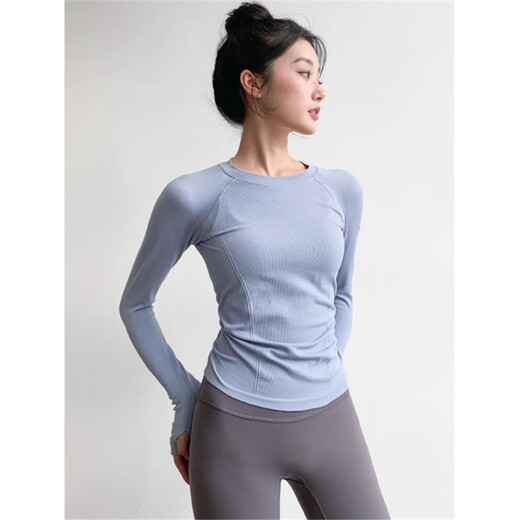 Duofanlian Lulu Yoga Clothing Top Women's Tight Highly Elastic Running Sports Long Sleeve Pilates Training Navy S (100Jin Jin is equal to less than 0.5kg)