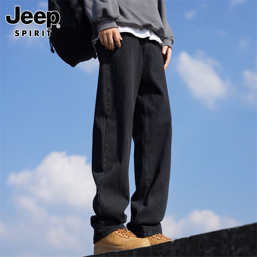 JEEP SPIRIT吉普牛仔裤男士秋冬季直筒裤子男美式宽松休闲裤 黑色 XL