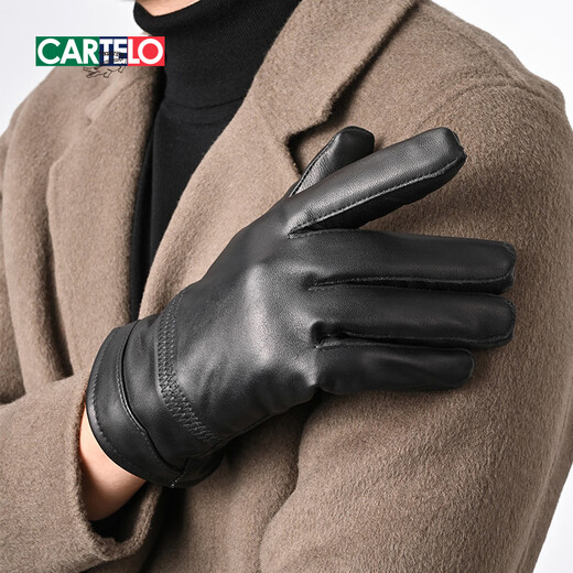 Cardile crocodile leather gloves for men in autumn and winter thickened cold-proof and warm driving and riding skiing wool-lined sheepskin gloves for men
